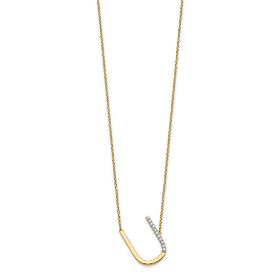14K Sideways Diamond Initial U 18 inch Necklace