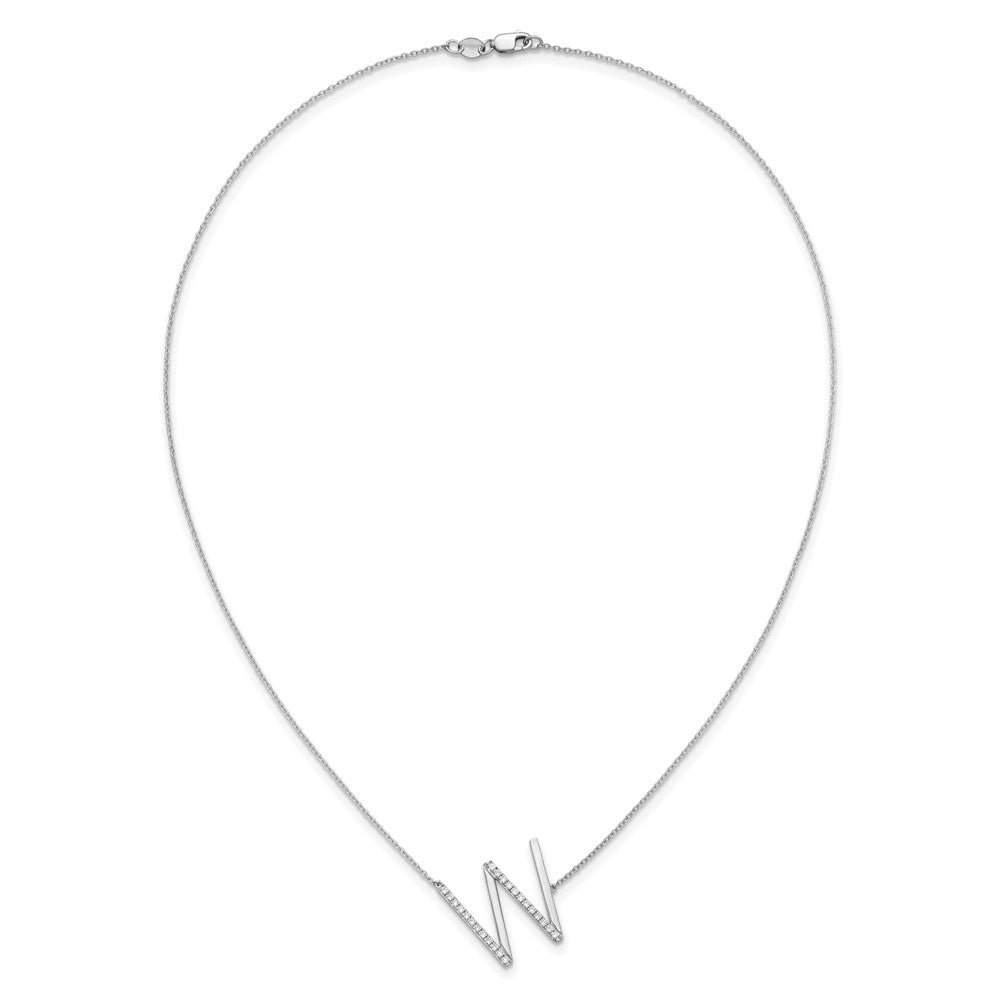 14K White Gold Sideways Diamond Initial W 18 inch Necklace