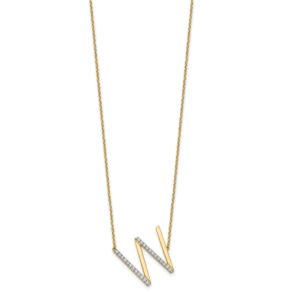 14K Sideways Diamond Initial W 18 inch Necklace