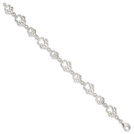 Sterling Silver Polished Paw Print Bracelet