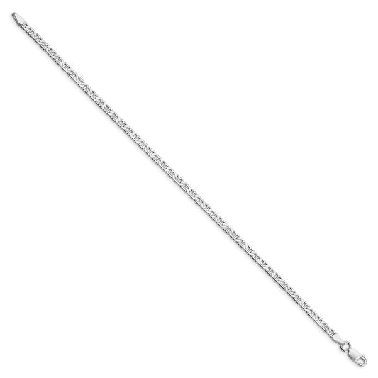 Sterling Silver Rhodium-plated 3mm Flat Anchor Chain Anklet