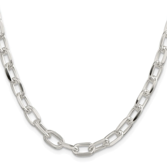 Sterling Silver Rhodium-plated 7.5mm Diamond-cut Long Link Cable Chain
