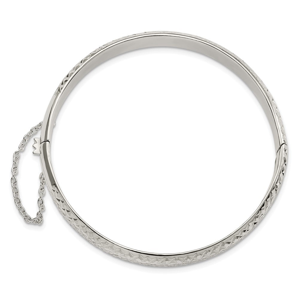 Sterling Silver Rhodium-plated Polished and D/C 7.00mm Hinged Bangle
