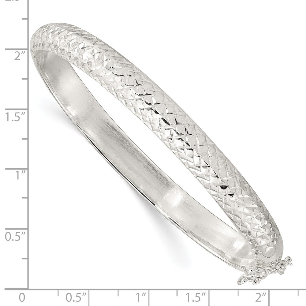 Sterling Silver Rhodium-plated Polished and D/C 7.00mm Hinged Bangle