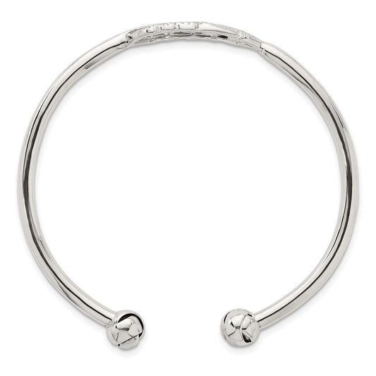 Sterling Silver Polished and Grooved Feather Cuff Bangle
