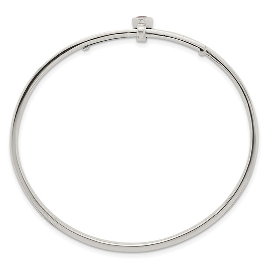 Sterling Silver Polished Oval Red CZ Slip On Expandable Bangle