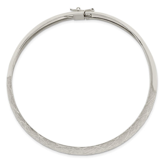 Sterling Silver 10mm Polished D/C Textured Flexible Bangle