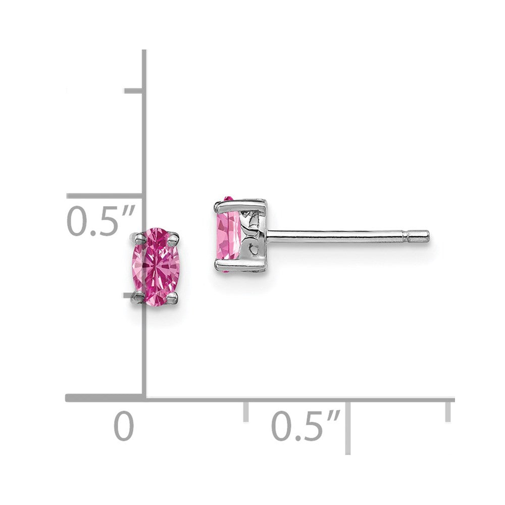 Sterling Silver Rhodium-plated 5x3mm Oval Cr. Pink Sapphire Post Earrings