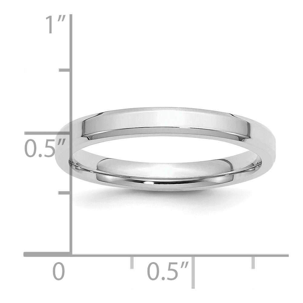 Sterling Silver Rhodium-plated 3mm Bevel Edge Size 10 Band