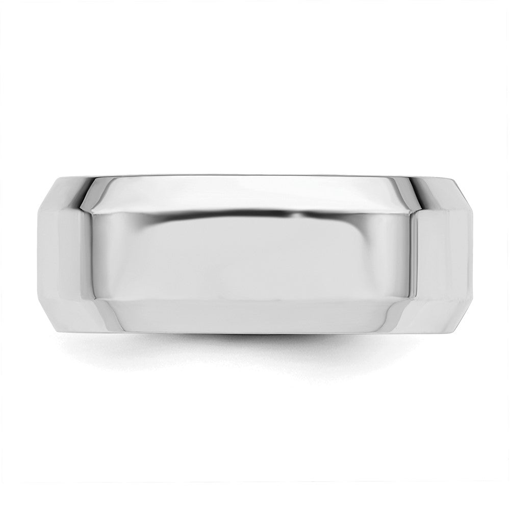 Sterling Silver Rhodium-plated 8mm Bevel Edge Size 10 Band