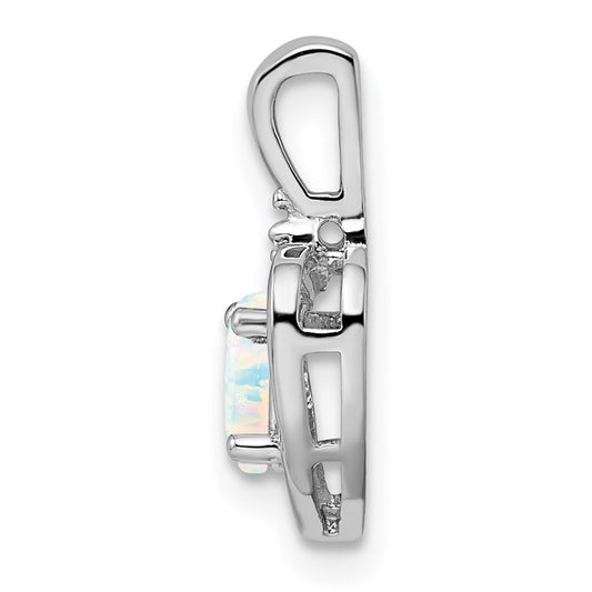 Sterling Silver Rhodium-plated Created Opal & Diam. Pendant