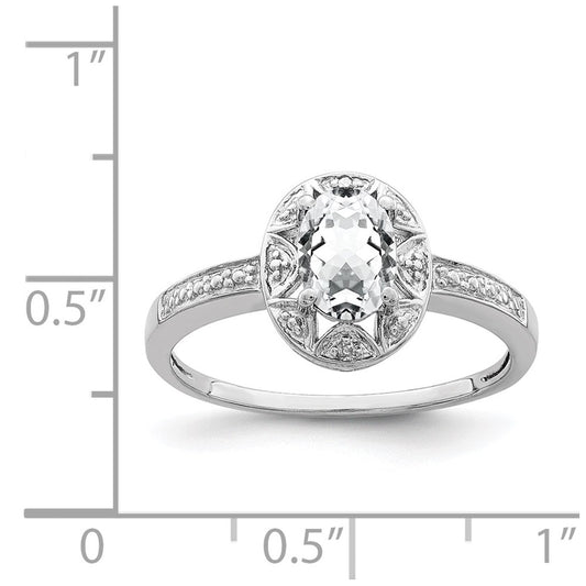 Sterling Silver Rhodium-plated Diam. & White Topaz Ring