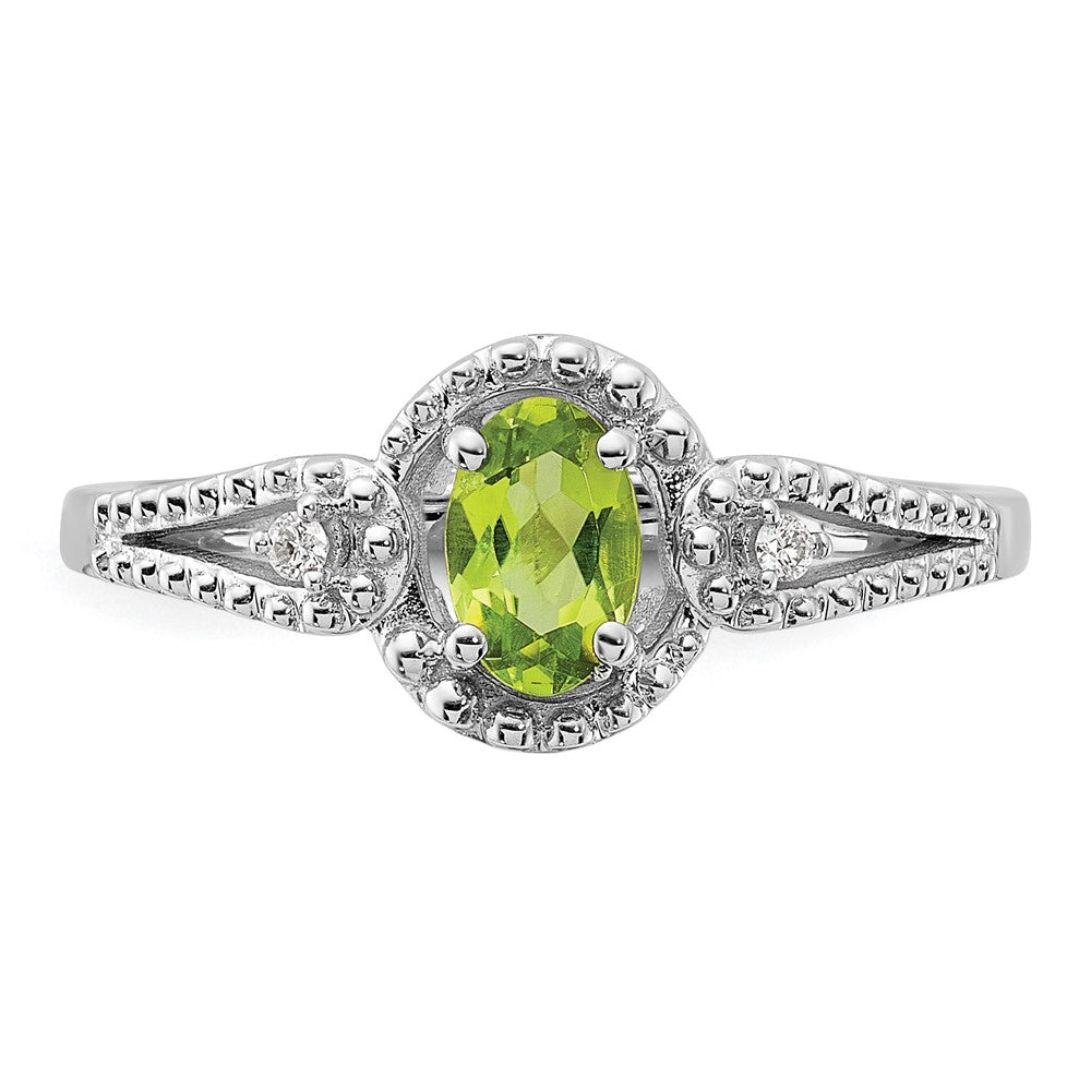 Sterling Silver Rhodium-plated Peridot & Diam. Ring
