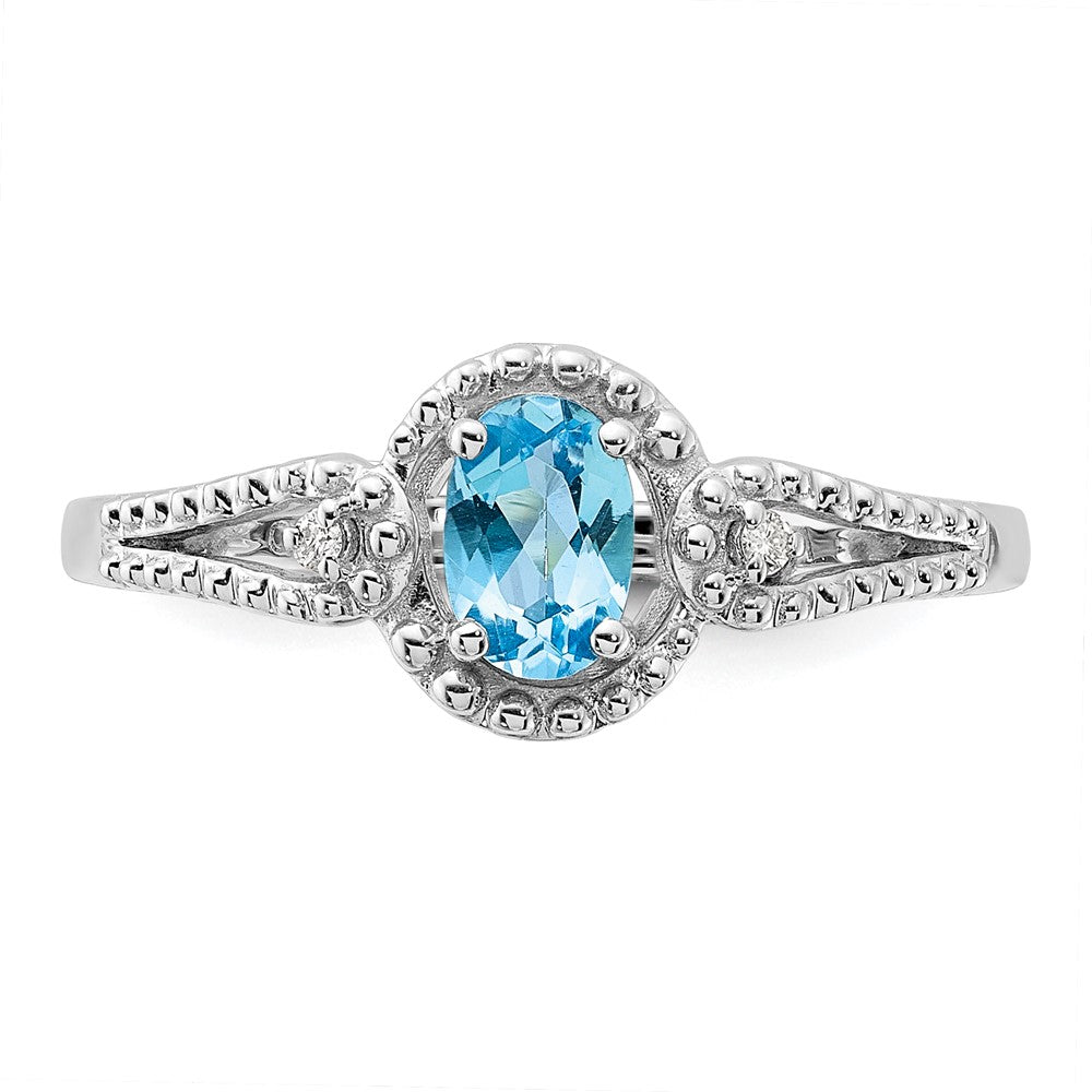 Sterling Silver Rhodium-plated Light Swiss Blue Topaz & Diam. Ring