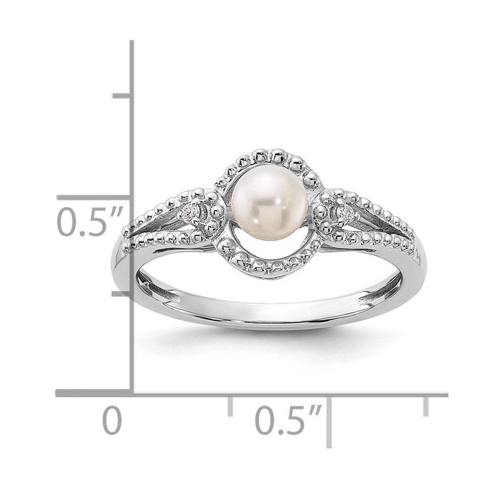 Sterling Silver Rhodium-plated FW Cultured Pearl & Diam. Ring