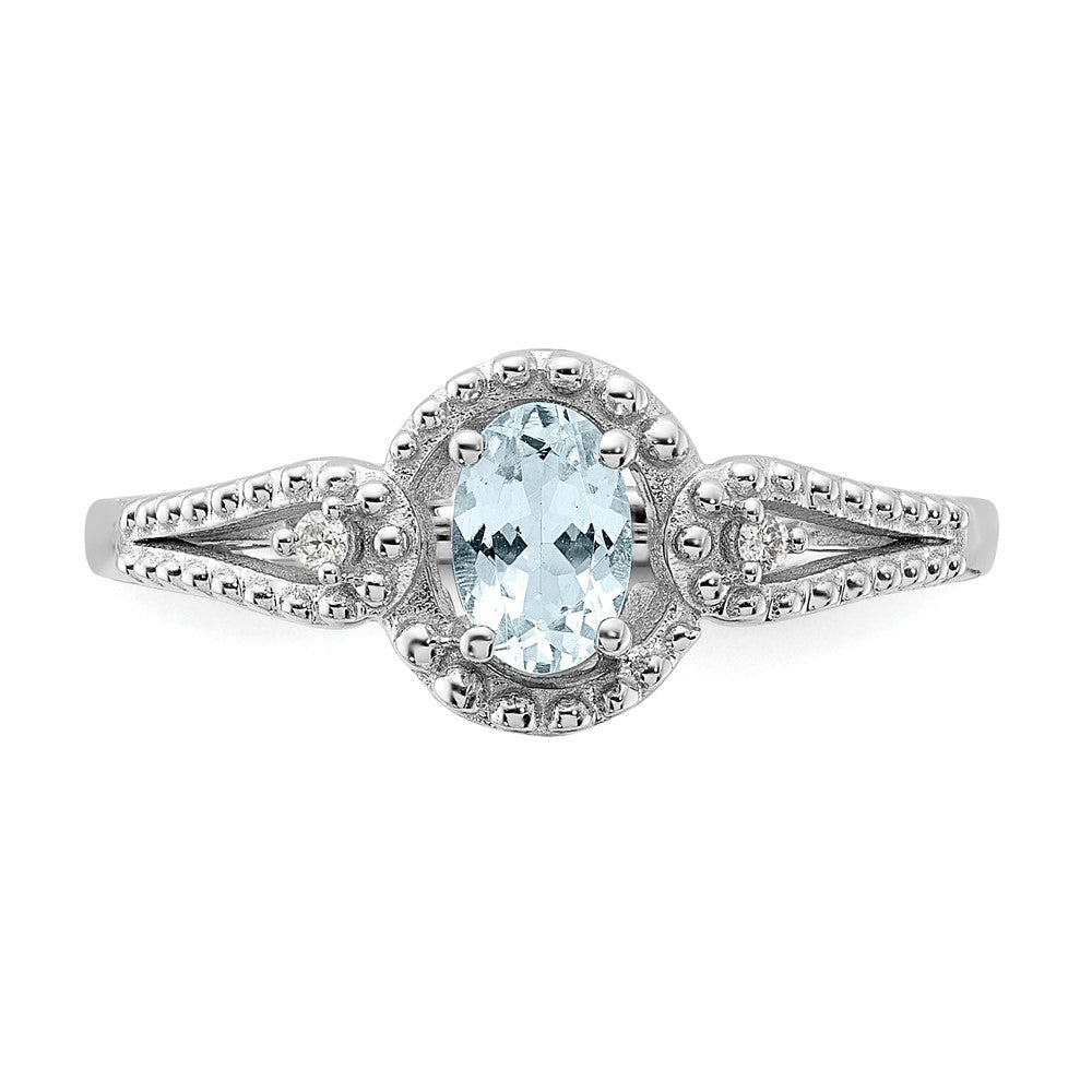 Sterling Silver Rhodium-plated Aquamarine & Diam. Ring