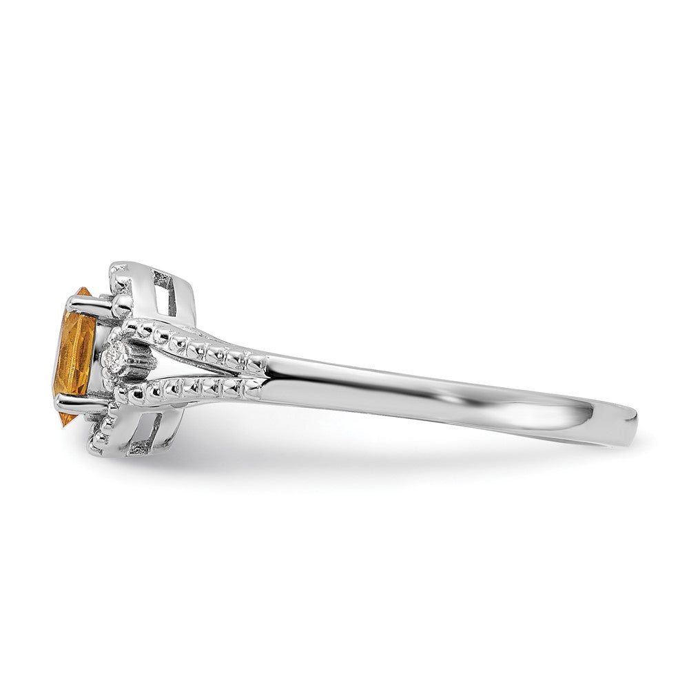 Sterling Silver Rhodium-plated Citrine & Diam. Ring