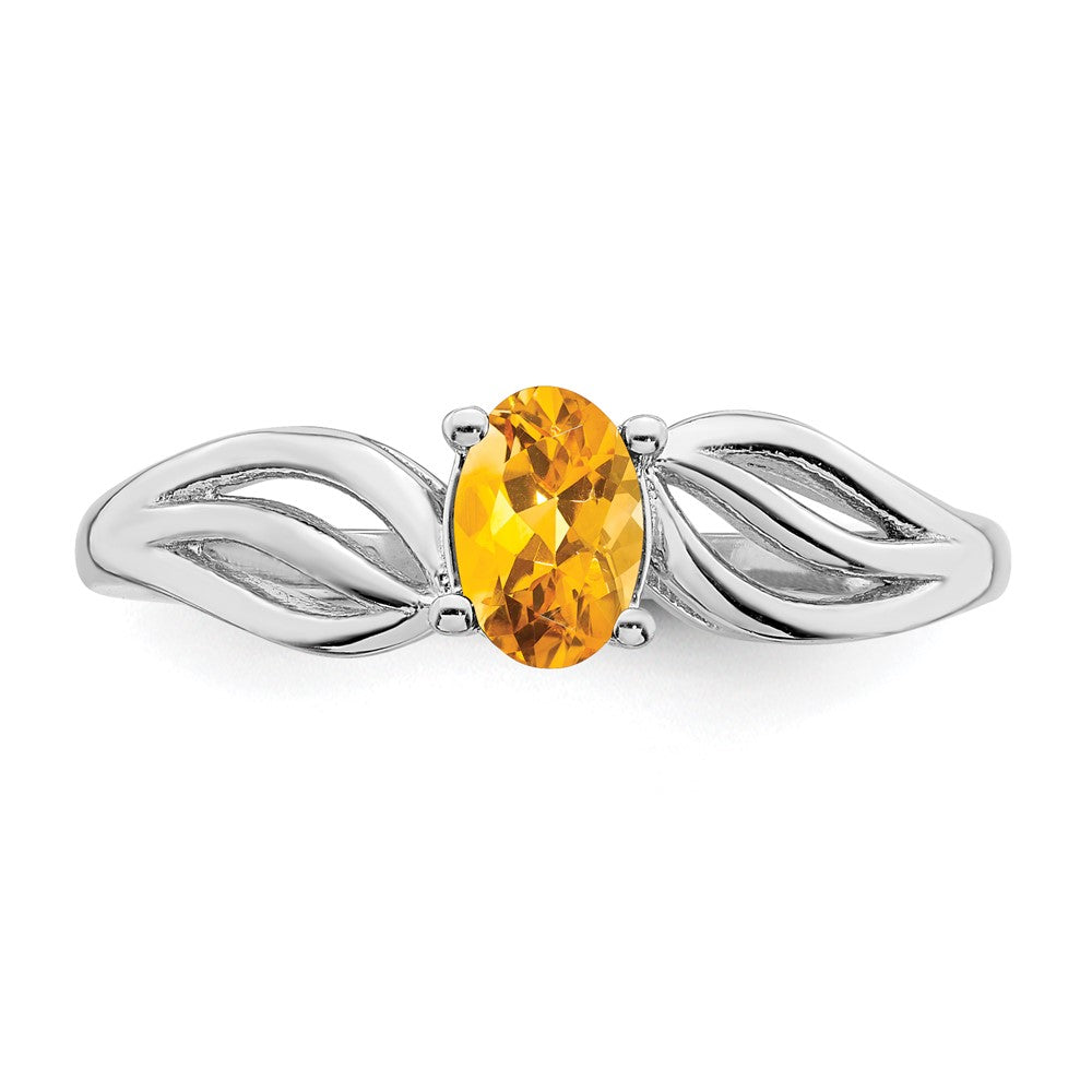 Sterling Silver Rhodium-plated Citrine Ring