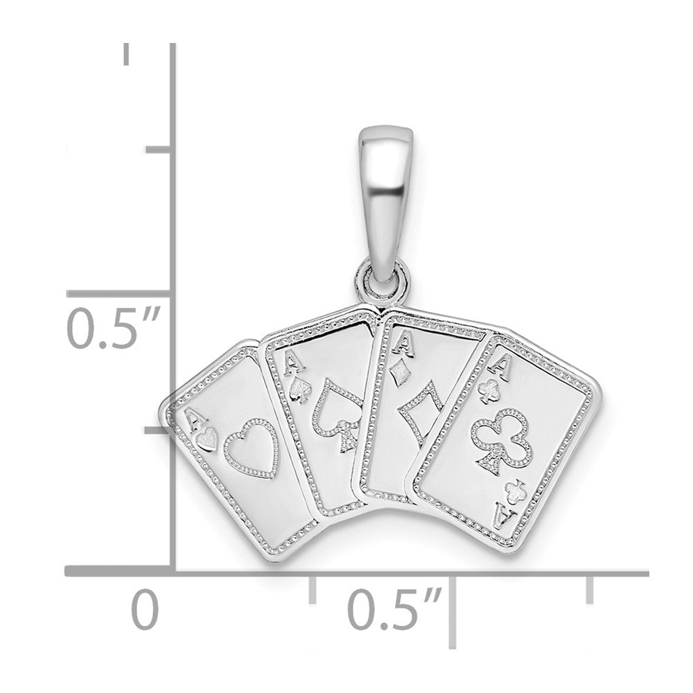 De-Ani Sterling Silver Rhodium-plated Polished 4 Aces Good Luck Playing Cards Pendant