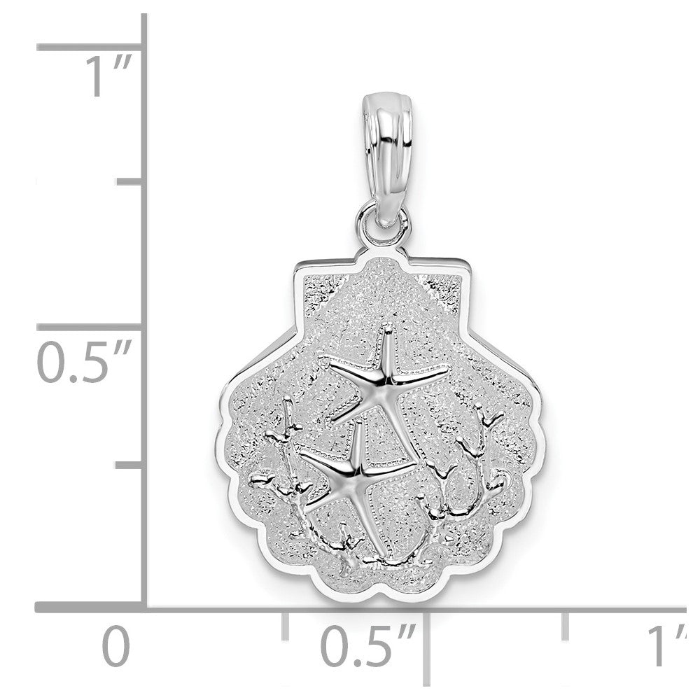 De-Ani Sterling Silver Rhodium-Plated Polished and Textured Shell with Starfish Pendant