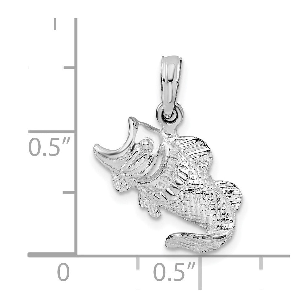 De-Ani Sterling Silver Rhodium-Plated Polished Jumping Bass Fish Pendant