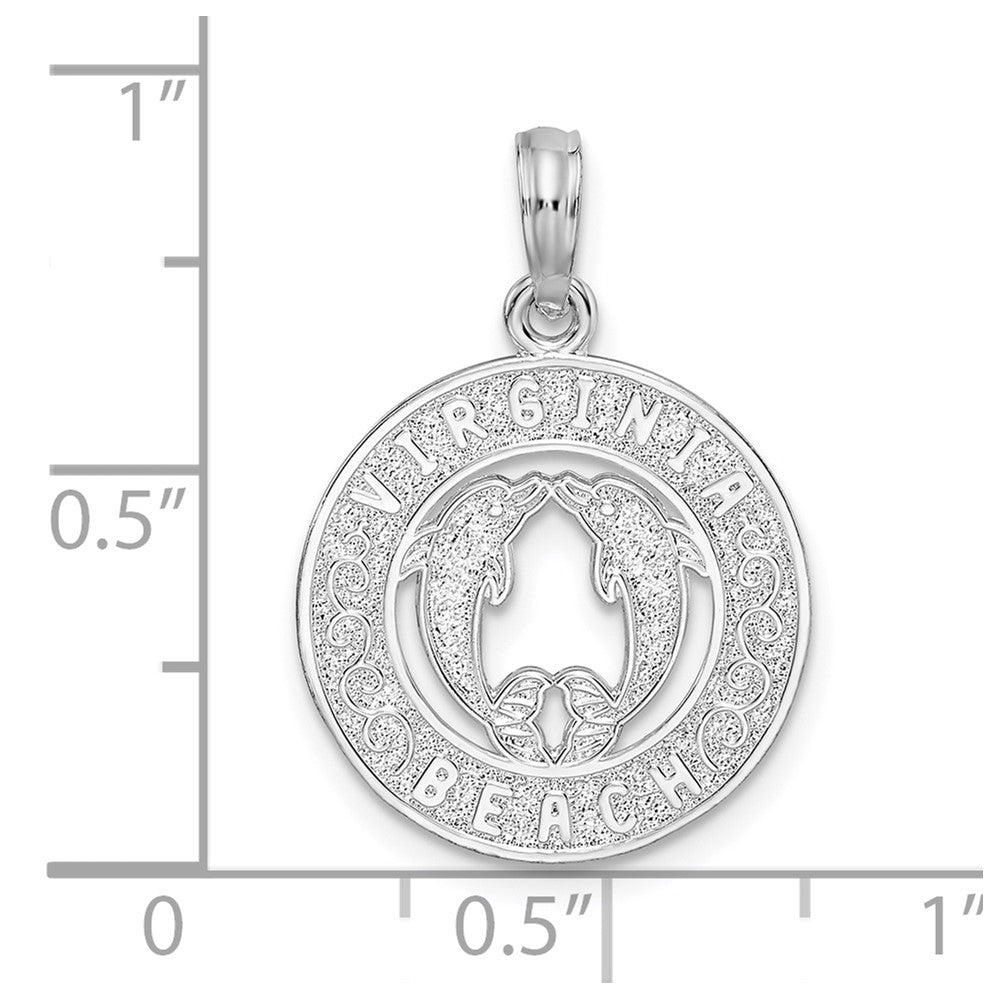 De-Ani Sterling Silver Rhodium-Plated Virginia Beach with Dolphins Circle Pendant