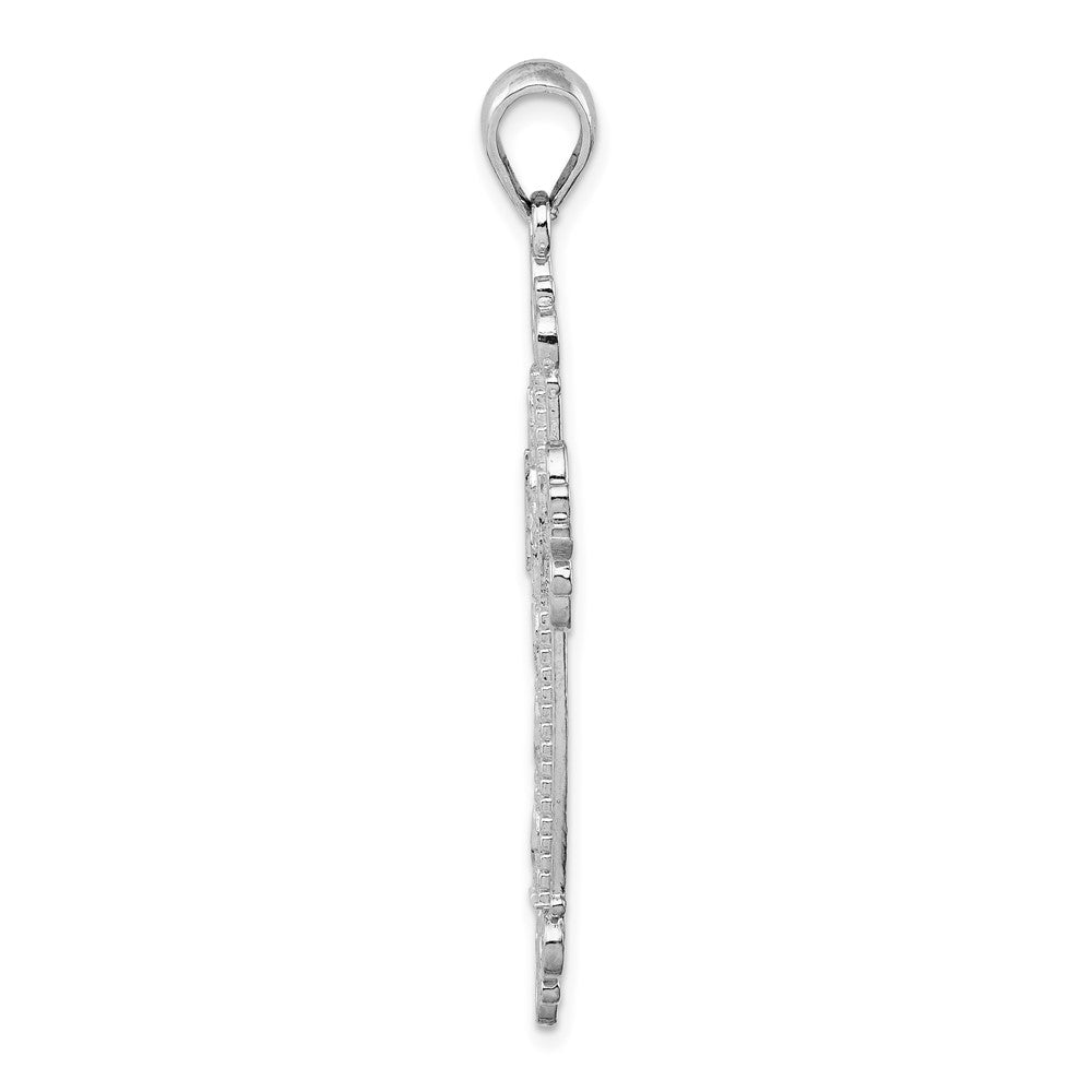De-Ani Sterling Silver Rhodium-Plated Diamond-Cut Filigree Fleur de Lis Cross Pendant