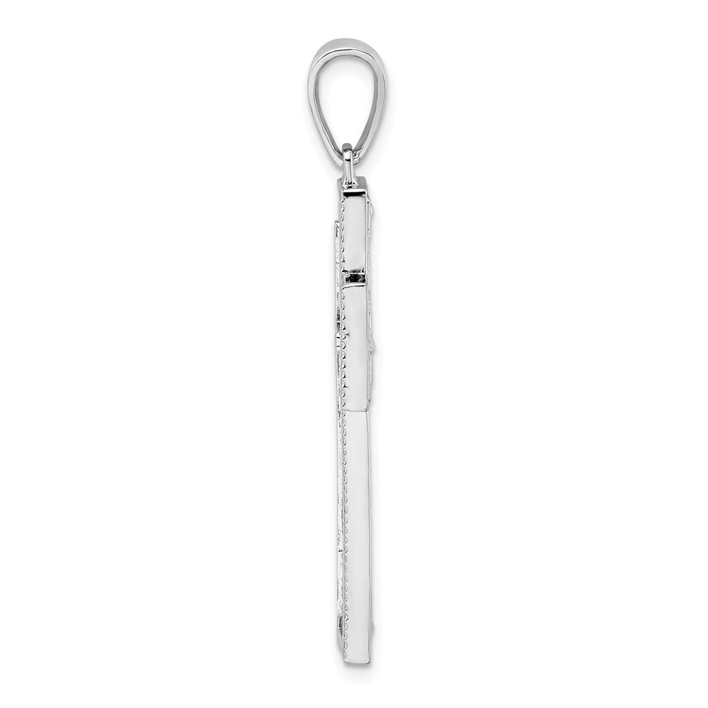 De-Ani Sterling Silver Rhodium-Plated Rope Edge Latin Cross Pendant