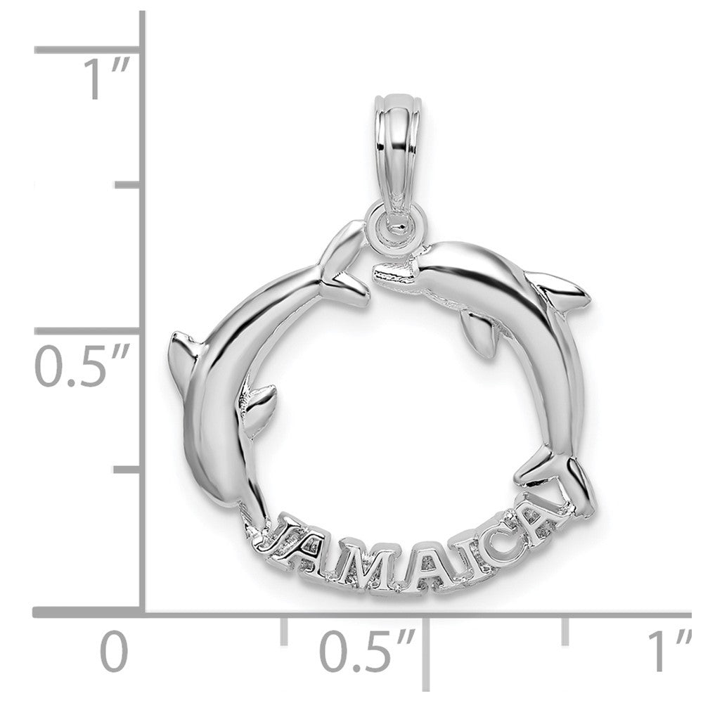 De-Ani Sterling Silver Rhodium-Plated Jamaica 2 Jumping Dolphins Pendant