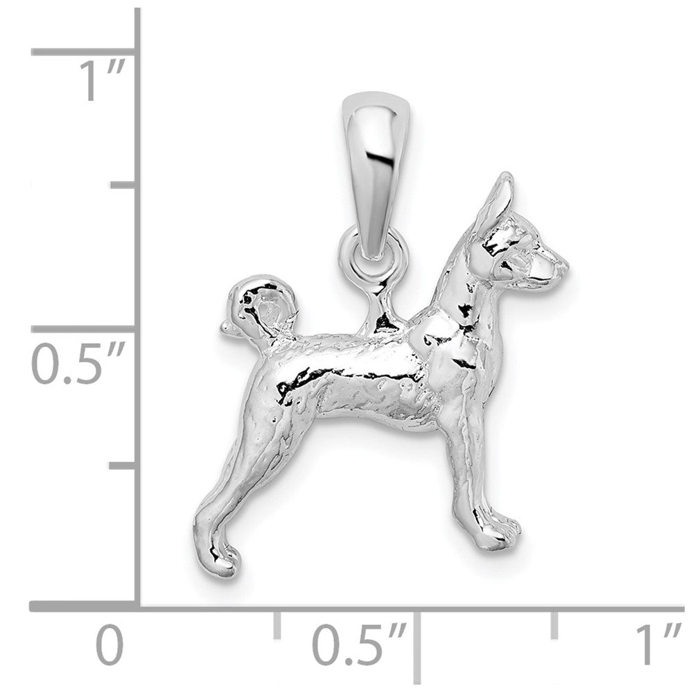 De-Ani Sterling Silver Rhodium-Plated Textured 3D Basenji Dog Pendant