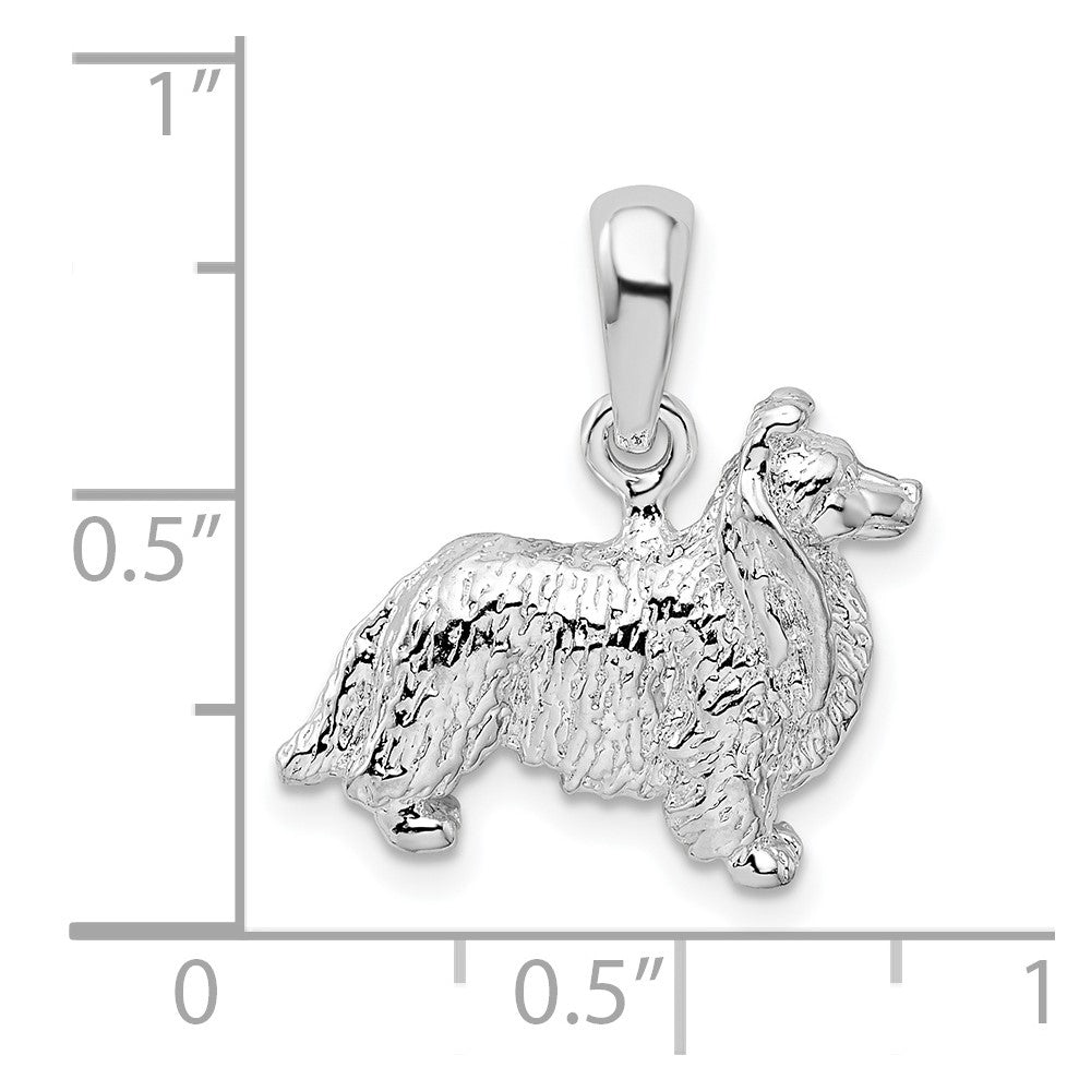 De-Ani Sterling Silver Rhodium-Plated Textured 3D Shetland Sheepdog Pendant