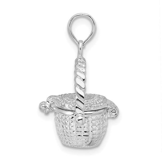 De-Ani Sterling Silver Rhodium-Plated Moveable 3D Nantucket Basket Pendant