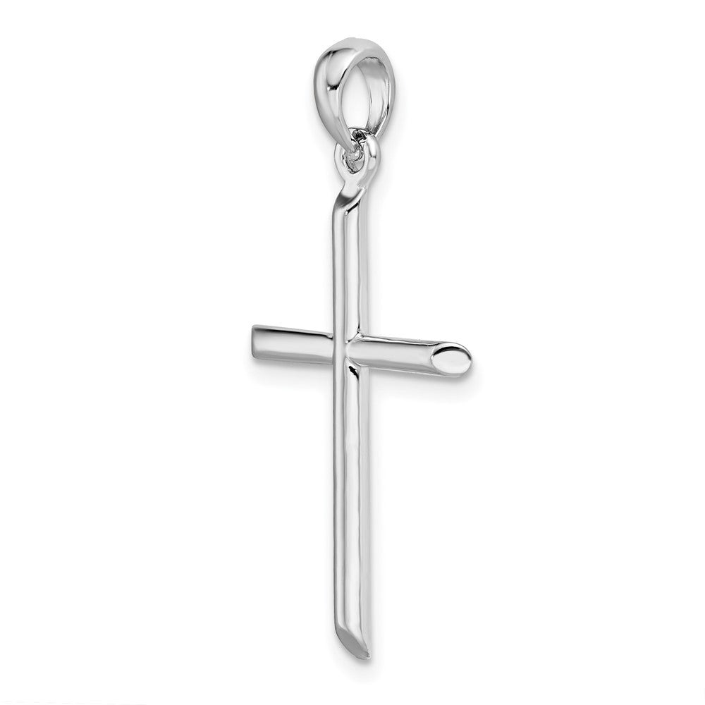 De-Ani Sterling Silver Rhodium-Plated 3D Cylinder with Beveled Ends Cross Pendant