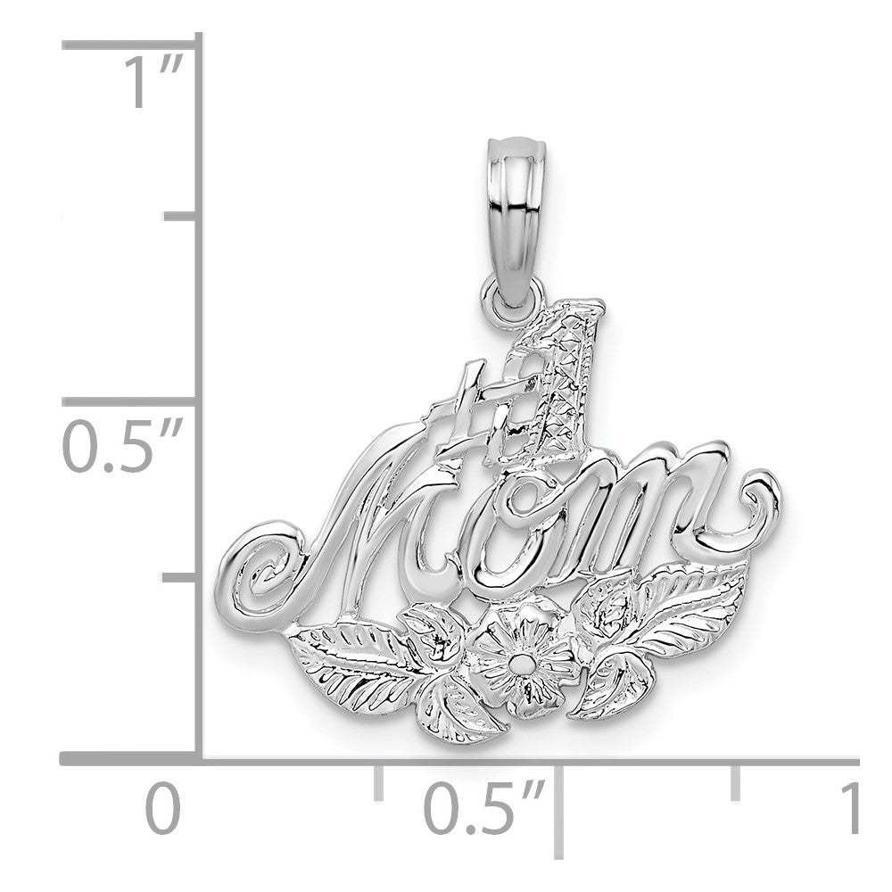De-Ani Sterling Silver Rhodium-plated Polished #1 Mom with Flower Pendant
