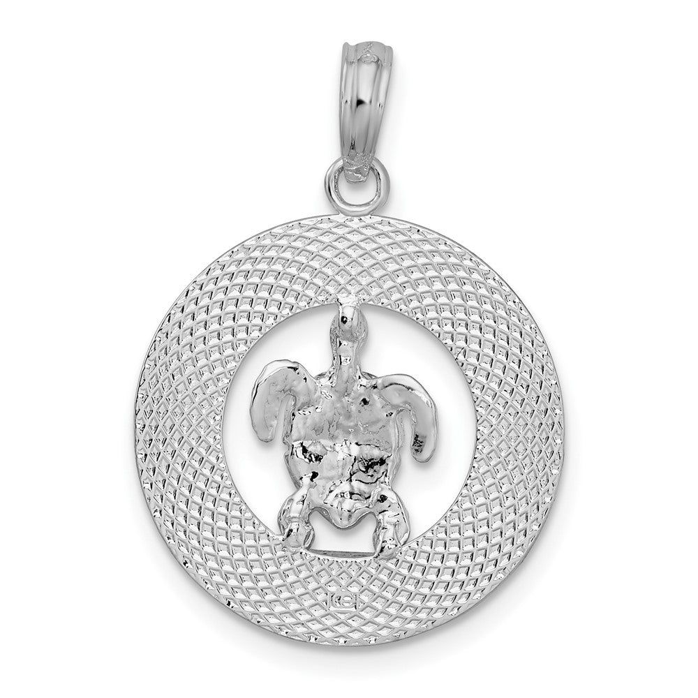 De-Ani Sterling Silver Rhodium-Plated Port Aransas Circle with Turtle Pendant