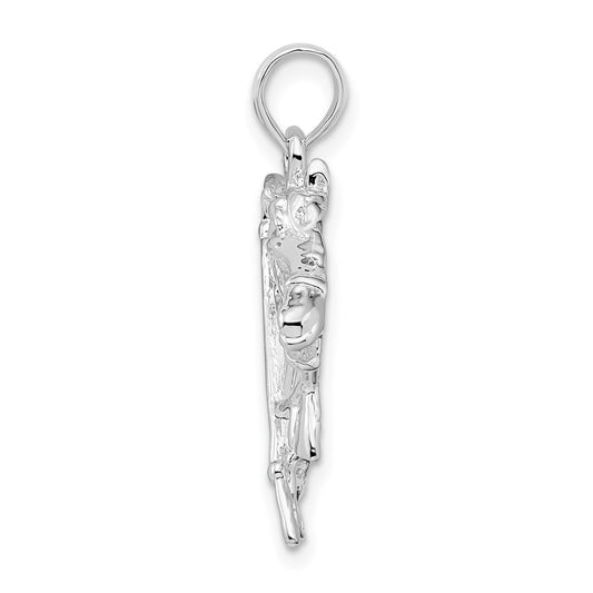De-Ani Sterling Silver Rhodium-Plated Horse Head with Crop and Horseshoe Pendant