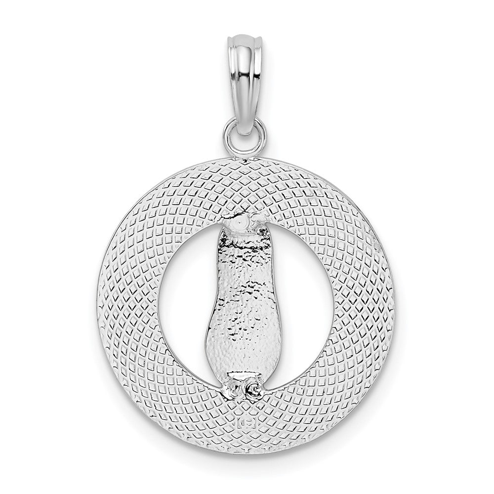 De-Ani Sterling Silver Rhodium-Plated Ocean City Maryland Circle with Flip-flop Pendant