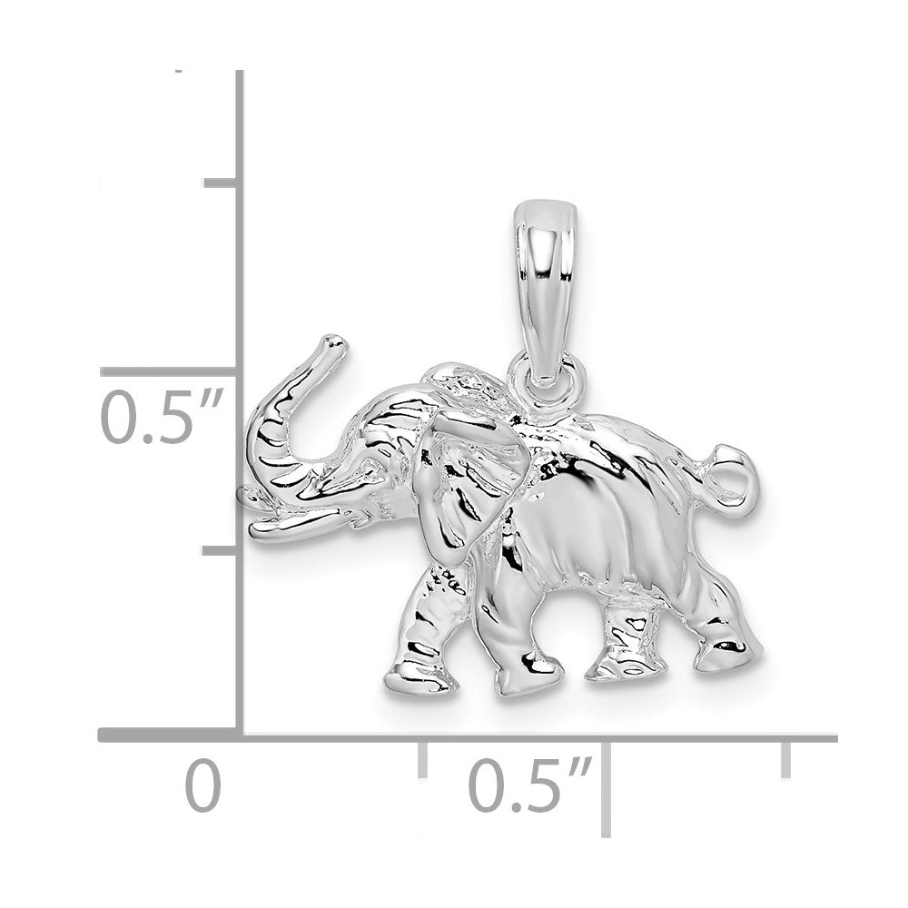 De-Ani Sterling Silver Rhodium-Plated Polished 3D Elephant Pendant