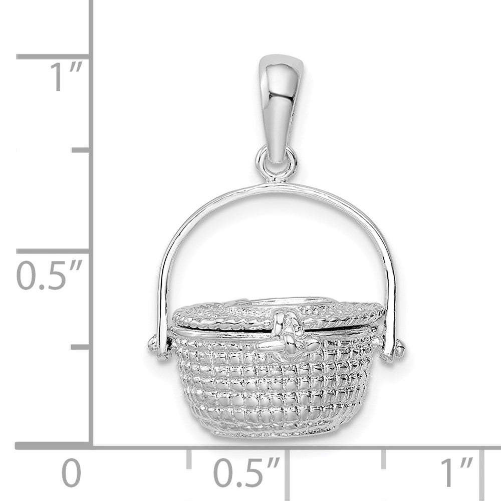 De-Ani Sterling Silver Rhodium-Plated Polished 3D Nantucket Basket Pendant