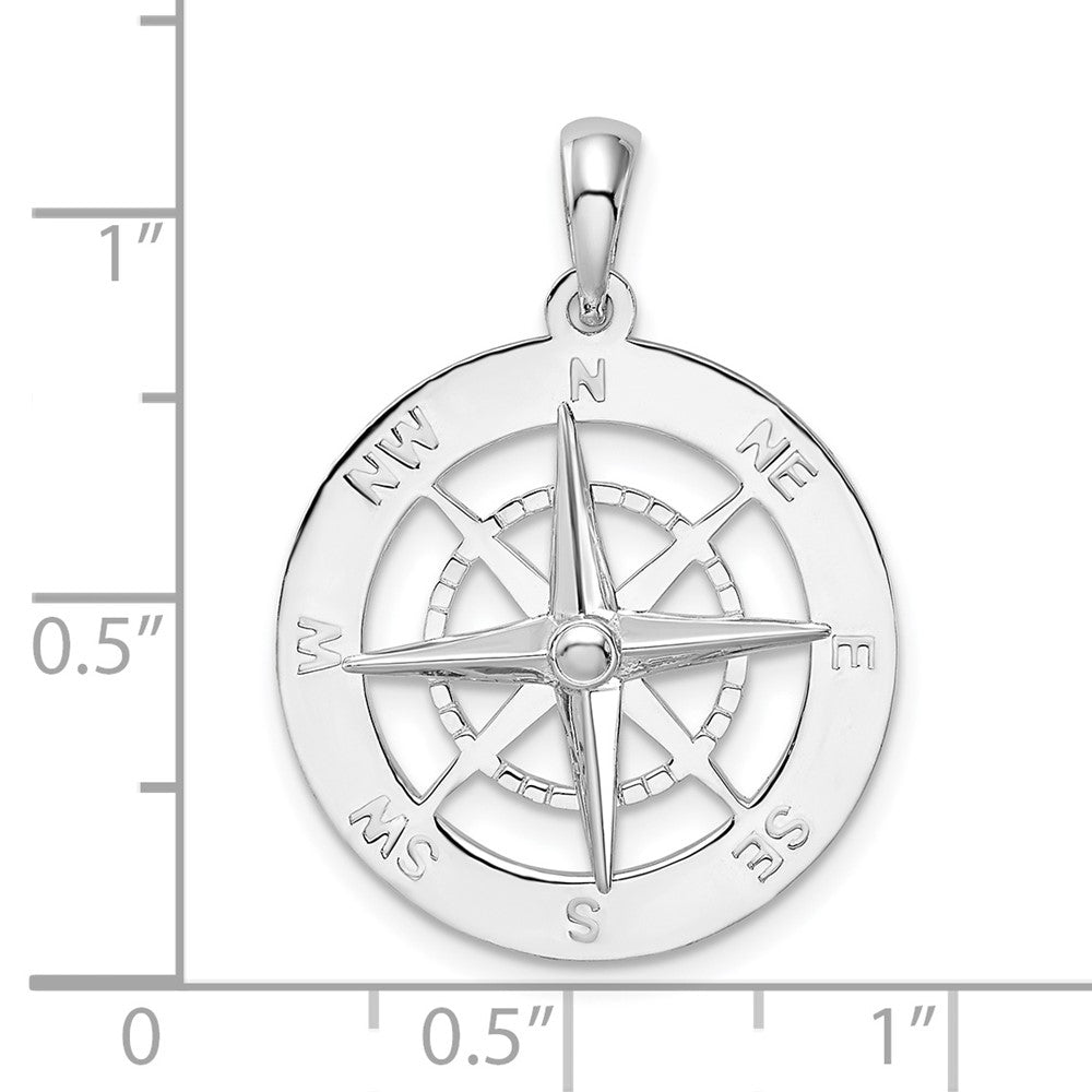 De-Ani Sterling Silver Rhodium-Plated Polished Nautical Compass Pendant