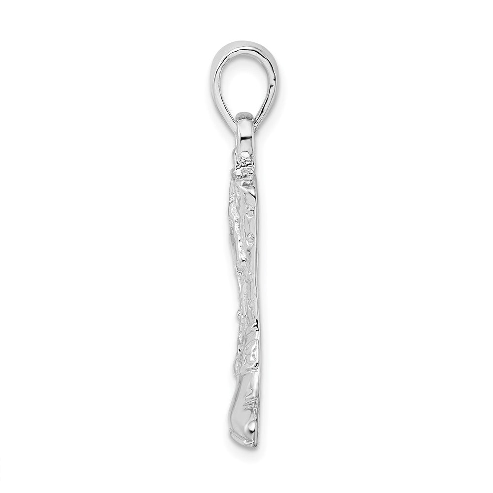 De-Ani Sterling Silver Rhodium-Plated Polished 3D Cowboy Boot with Spur Pendant
