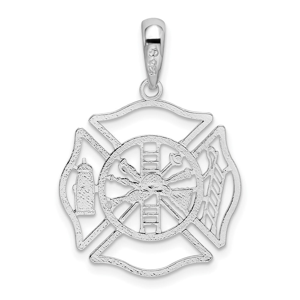 De-Ani Sterling Silver Rhodium-plated Polished Cut-Out Fireman Shield Pendant