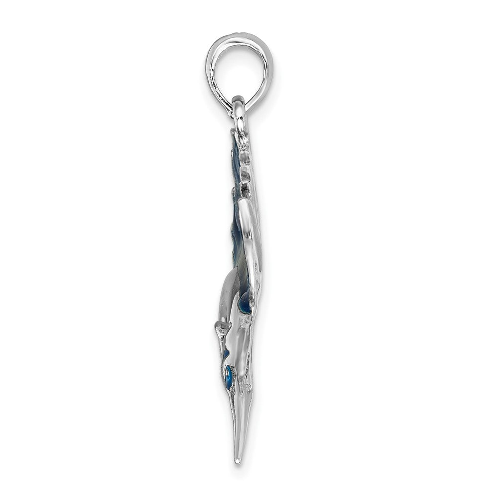 De-Ani Sterling Silver Rhodium-Plated Polished Enameled Sailfish Pendant