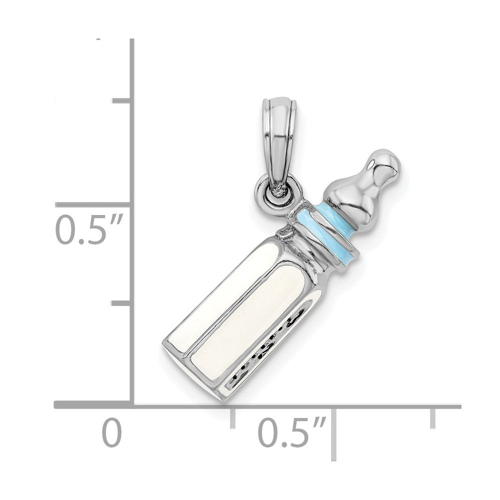 De-Ani Sterling Silver Rhodium-Plated Polished 3D Blue Baby Bottle Pendant