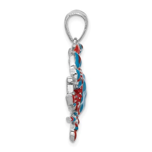 De-Ani Sterling Silver Rhodium-Plated Polished Enameled Blue Crab Pendant