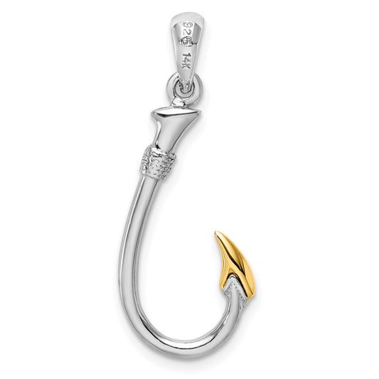 De-Ani Sterling Silver Rhodium-Plated 3D Fish Hook with 14k Accent Pendant