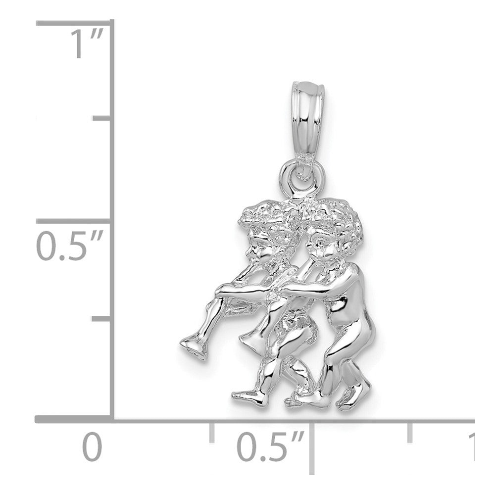 De-Ani Sterling Silver Rhodium-Plated Polished 3D Gemini Zodiac Pendant