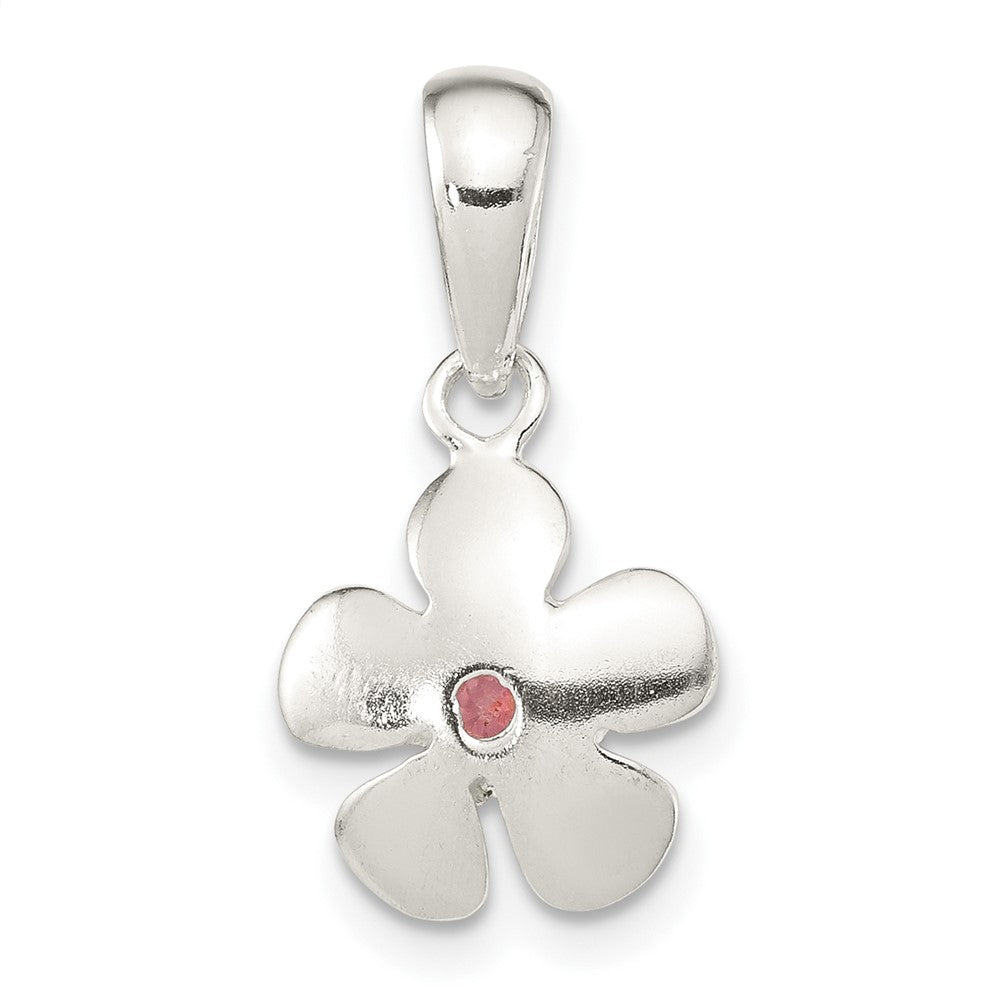 Sterling Silver Brushed & Polished Pink CZ Flower Pendant