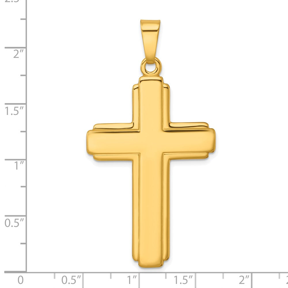 Sterling Silver Gold-tone Polished and Grooved Cross Pendant
