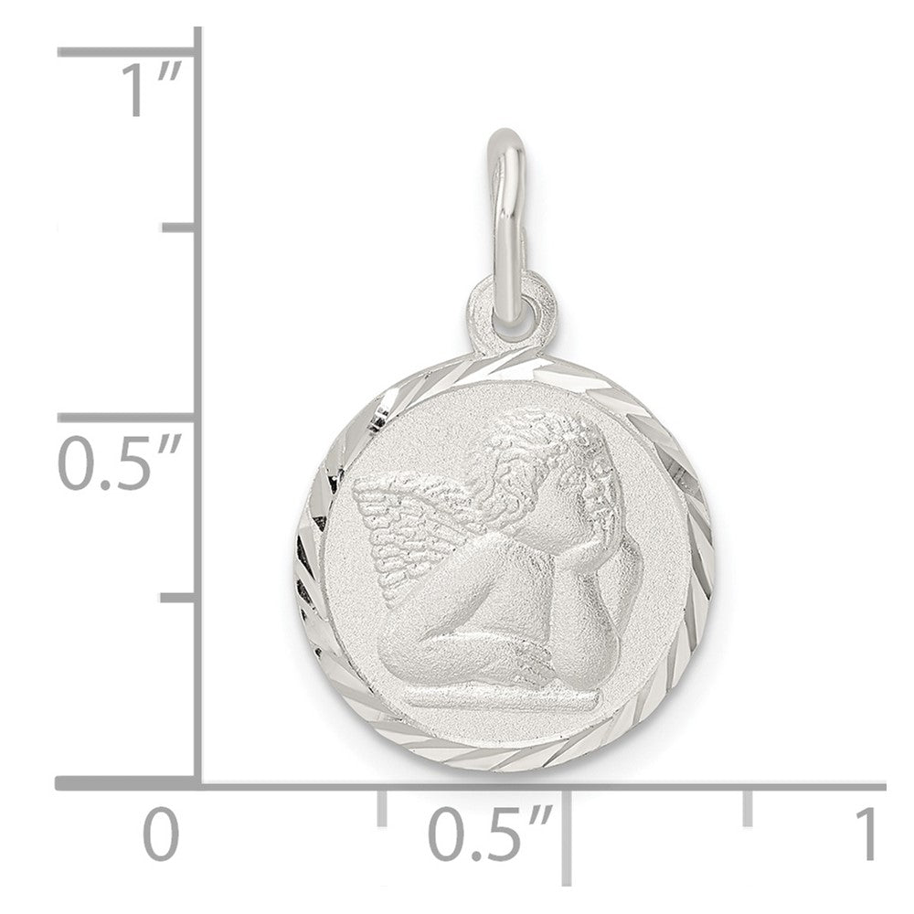 Sterling Silver Polished Satin and D/C Cherub Circle Charm